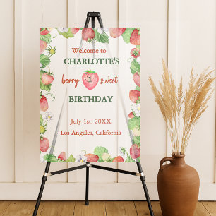 berry sweet genderneutral first birthday welcome  acrylic sign