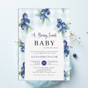 Berry Sweet Gingham Blue Farm Arch Boy Baby Shower Invitation