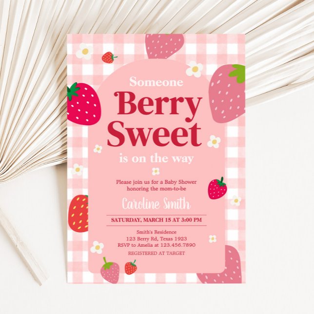 Berry Sweet Gingham Strawberry Baby Shower Invitation (Gingham Strawberry Berry Sweet Baby Shower Invitation
)