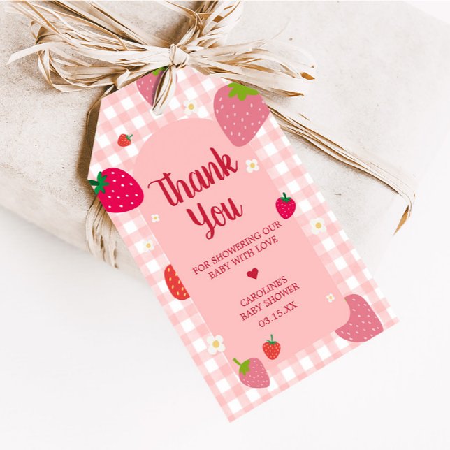 Berry Sweet Gingham Strawberry Favour Tags (Gingham Strawberry Berry Sweet Baby Shower Favor Tags)