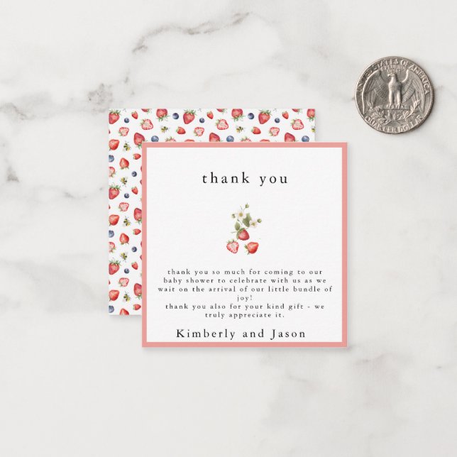 Berry Sweet Girl Baby Shower Thank You Card (Front/Back In Situ)