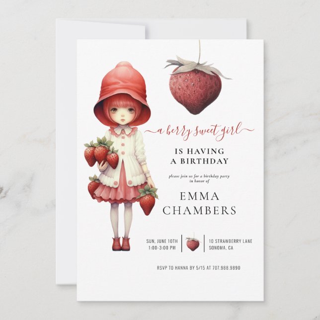 Berry Sweet Girl Birthday Party Invitation (Front)
