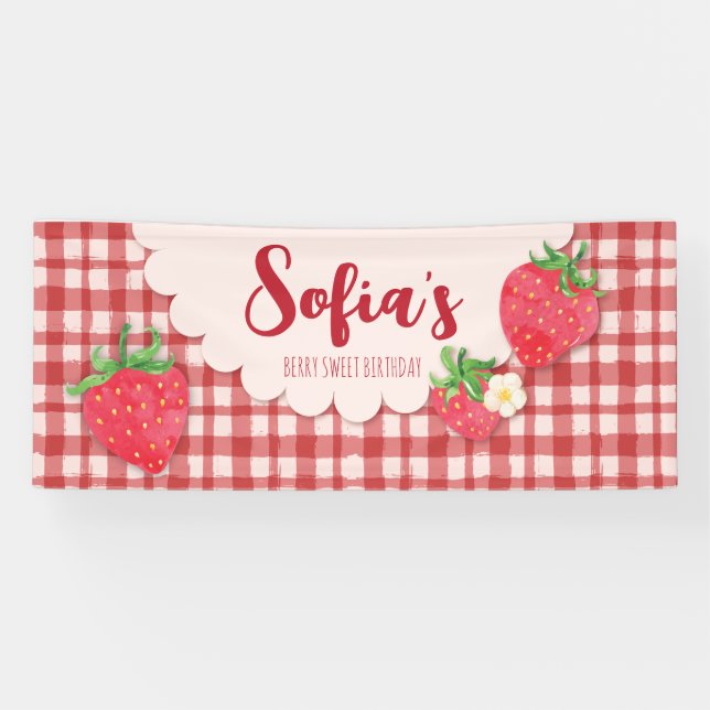 Berry Sweet Girl Birthday Watercolor Backdrop Banner (Horizontal)