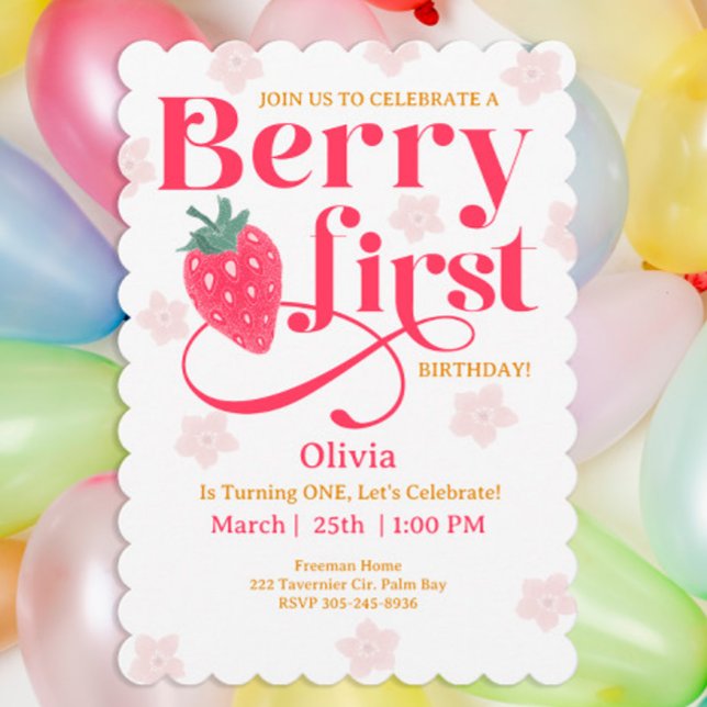 Berry Sweet Girl’s 1st Birthday Party - Strawberry Invitation (Creator Uploaded)