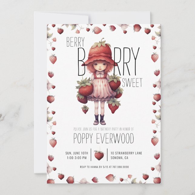Berry Sweet Girl's Birthday Party Invitation (Front)