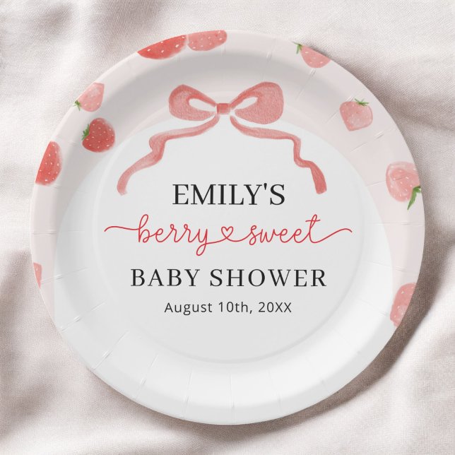 Berry Sweet Girl's Strawberry Baby Shower  Paper Plate (Creator Uploaded)