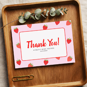 Berry Sweet Girly Strawberry Baby Shower Thank You Card
