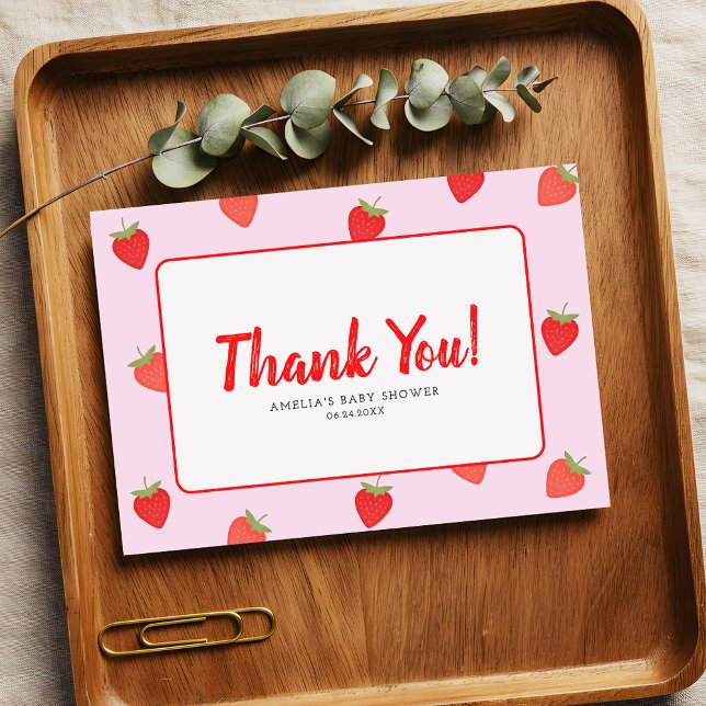 Berry Sweet Girly Strawberry Baby Shower Thank You Card (Creator Uploaded)