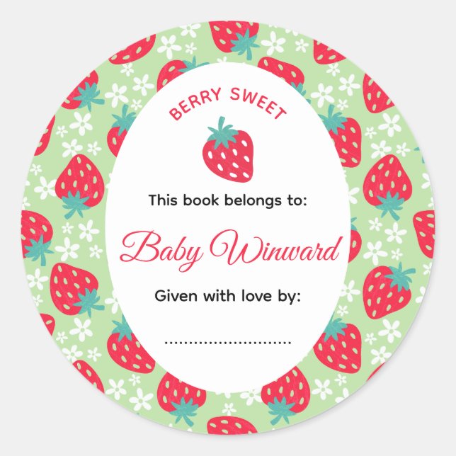 Berry Sweet Green Strawberry Baby Shower Classic Round Sticker (Front)