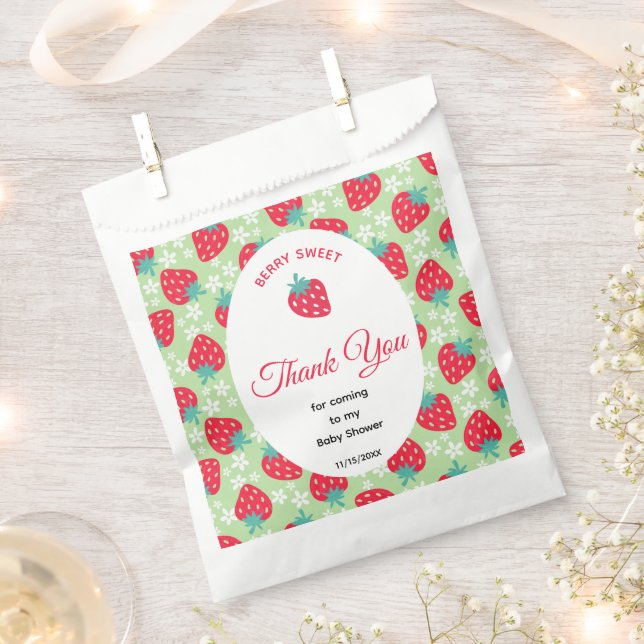 Berry Sweet Green Strawberry Baby Shower Favour Bag (Clipped)