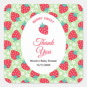 Berry Sweet Green Strawberry Baby Shower Square Sticker