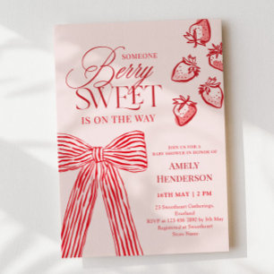 Berry Sweet Hand Drawn Bow Baby Shower Invitation