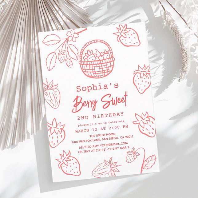 Berry Sweet Hand-drawn Starawberry Girl Birthday Invitation (Creator Uploaded)