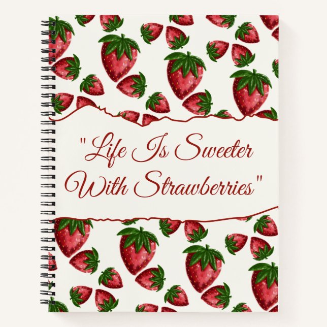 Berry Sweet Hand-Drawn Strawberry Spiral Notebook (Front)