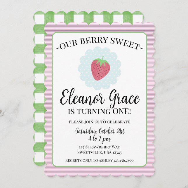 Berry Sweet One First Birthday  Invitation (Front/Back)
