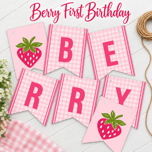 Berry Sweet One First Birthday Pink Strawberry Bunting