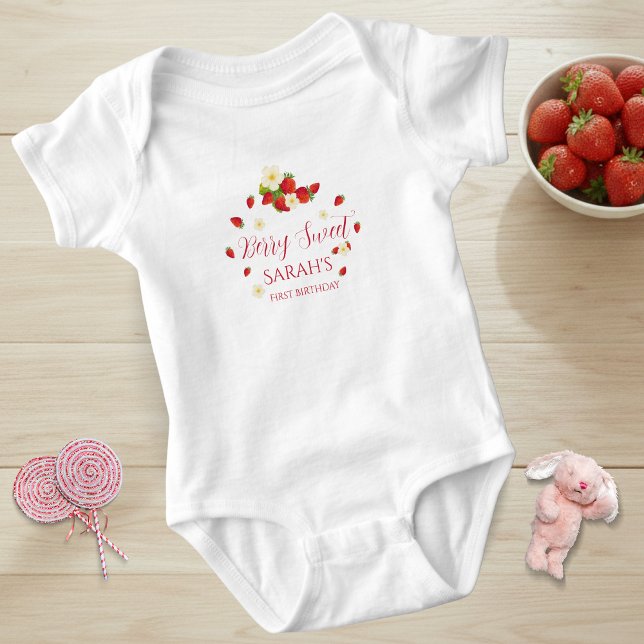 Berry Sweet One Strawberry 1st Birthday Baby Bodysuit (Berry Sweet One Strawberry 1st Birthday Baby Bodysuit)