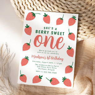 Berry Sweet One Strawberry 1st Birthday Invitation