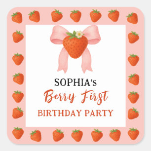 Berry Sweet Party Invitation Square Sticker