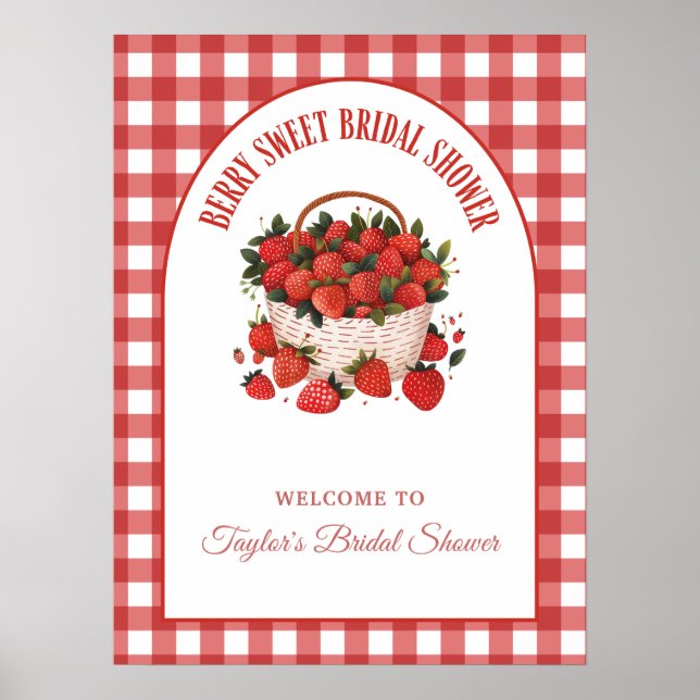 Berry Sweet Picnic Strawberry Bridal Shower Poster (Front)