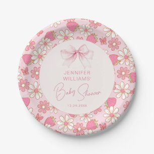 Berry Sweet Pink Bow Baby Girl Shower Paper Plate