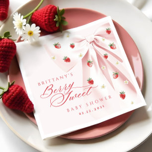 Berry Sweet Pink Bow Baby Shower Napkins