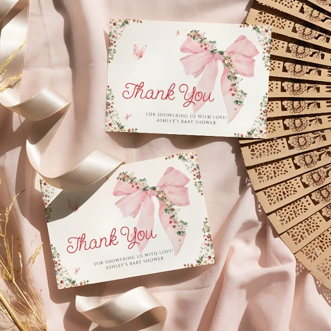 Berry sweet Pink Bow Baby Shower Thank You Card (Creator Uploaded)