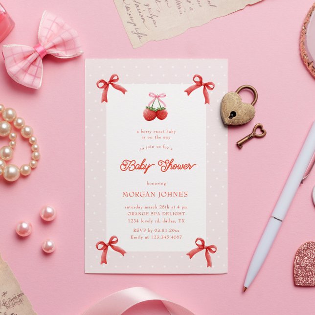 Berry Sweet Pink Coquette Baby Shower Invitation (Creator Uploaded)