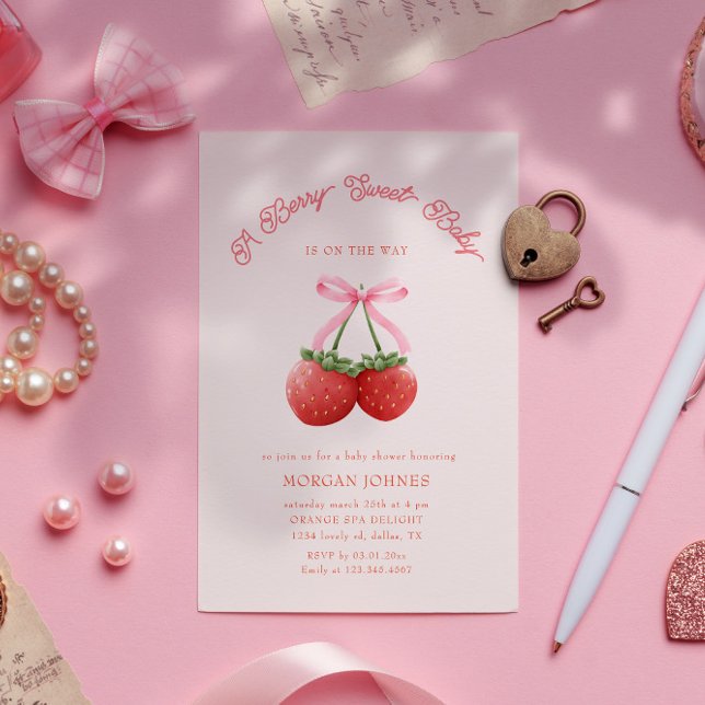 Berry Sweet Pink Coquette Baby Shower Invitation (Creator Uploaded)