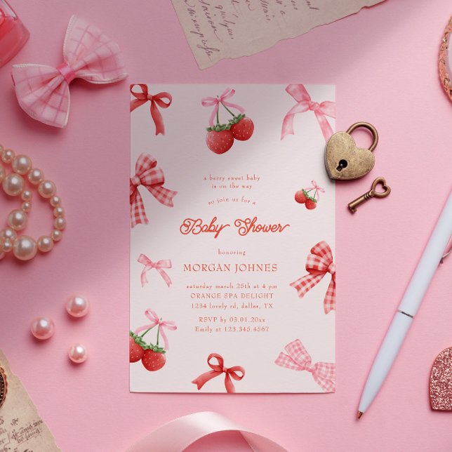 Berry Sweet Pink Coquette Baby Shower Invitation (Creator Uploaded)