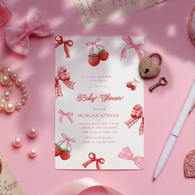 Berry Sweet Pink Coquette Baby Shower Invitation (Creator Uploaded)