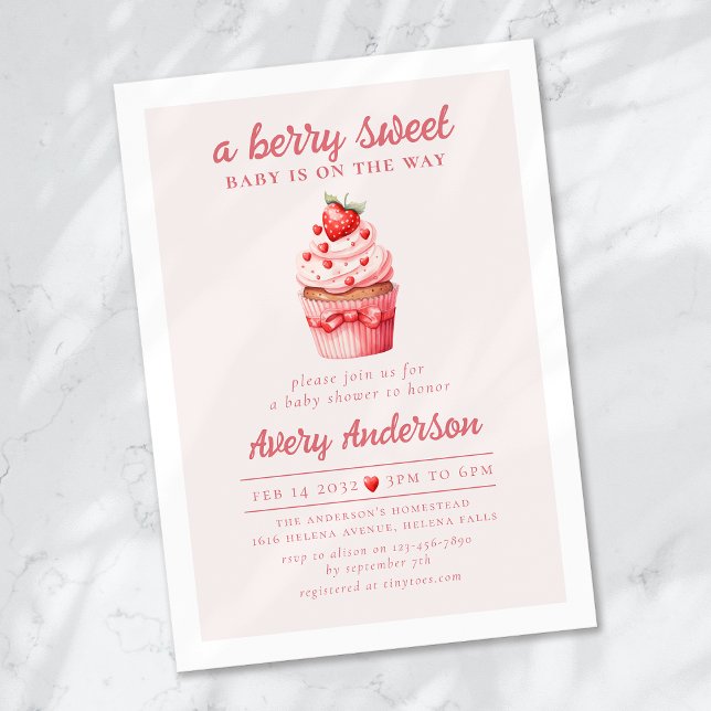 Berry Sweet Pink Cupcake Hearts Baby Shower Invitation (Creator Uploaded)