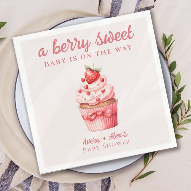 Berry Sweet Pink Cupcake Hearts Baby Shower Napkin (Creator Uploaded)