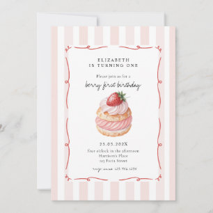 Berry Sweet Pink First Birthday Invitation