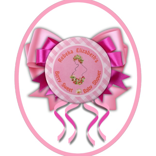 Berry Sweet Pink Gingham Baby Shower 6 Cm Round Badge (An idea how to embellish this button. )