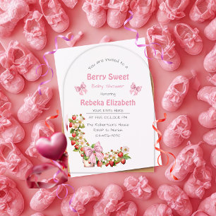 Berry Sweet Pink Gingham Baby Shower Invitation