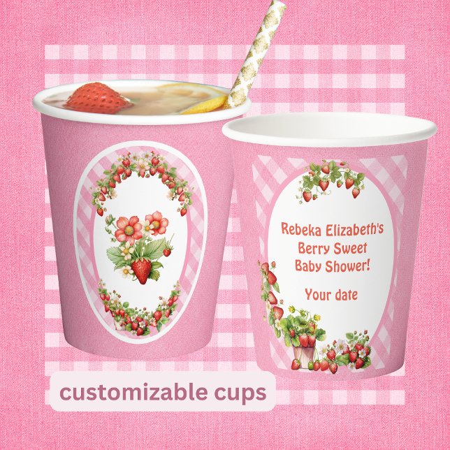 Berry Sweet Pink Gingham Baby Shower  Paper Cups (Creator Uploaded)
