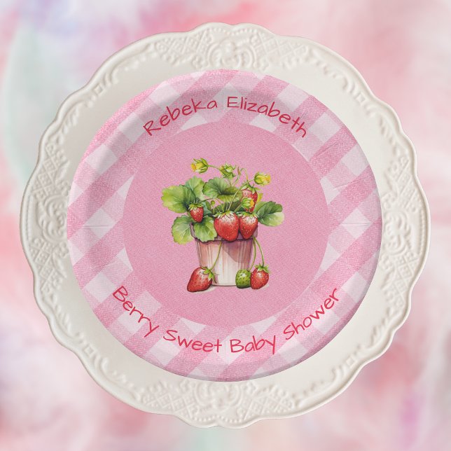 Berry Sweet Pink Gingham Shower Paper Plate (Creator Uploaded)