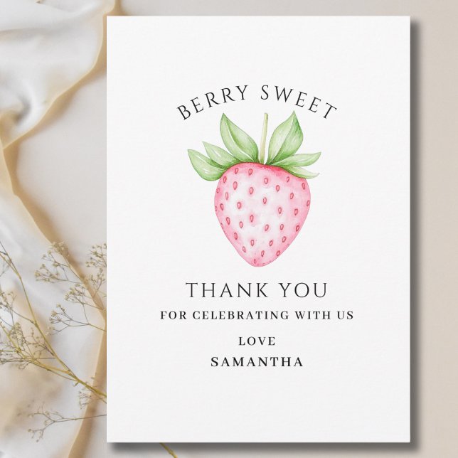 Berry Sweet Pink Girl Baby Shower Thank You Card (Creator Uploaded)