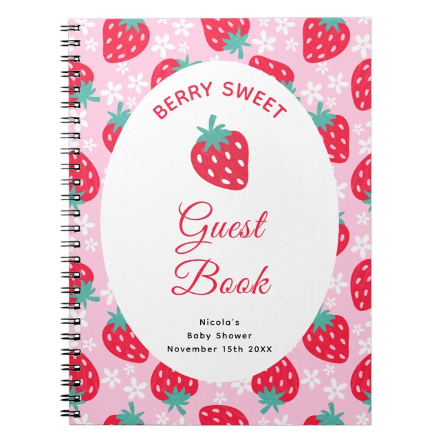 Berry Sweet Pink Strawberry Baby Shower Guest Book (Front)