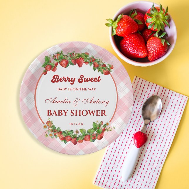 Berry Sweet Pink Strawberry Baby Shower Paper Plate (Creator Uploaded)