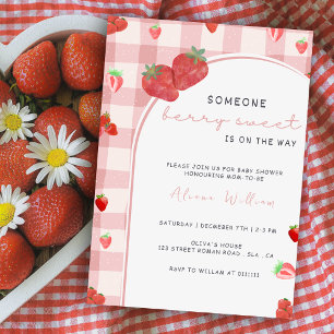 Berry Sweet Pink Strawberry Coquette Baby Shower Invitation