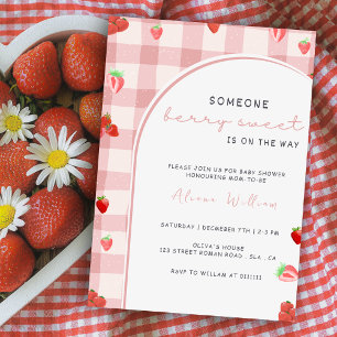Berry Sweet Pink Strawberry Coquette Baby Shower Invitation