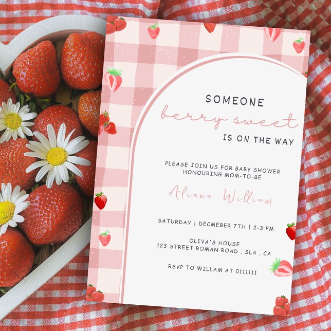 Berry Sweet Pink Strawberry Coquette Baby Shower Invitation (Creator Uploaded)