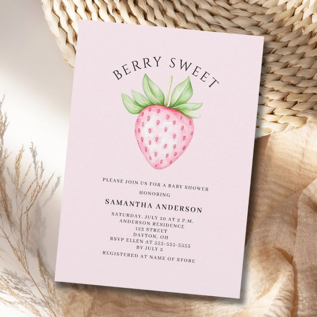 Berry Sweet Pink Strawberry Girl Baby Shower Invitation (Creator Uploaded)