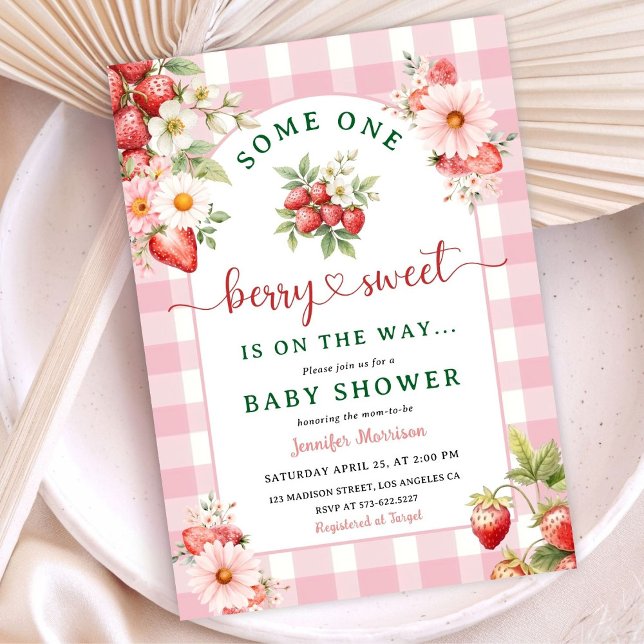Berry Sweet Pink Strawberry Girl Baby Shower Invitation (Creator Uploaded)