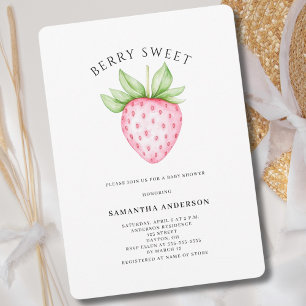 Berry Sweet Pink Strawberry Watercolor Baby Shower Invitation