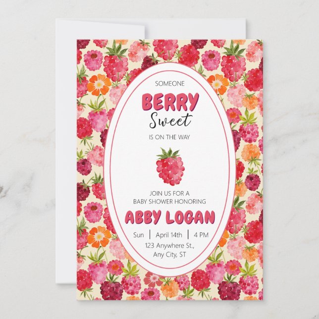 Berry Sweet Raspberry Baby Shower Invitation (Front)