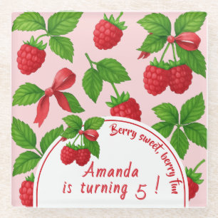 Berry Sweet Raspberry Kids Birthday Party - Glass Coaster