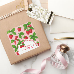 Berry Sweet Raspberry Kids Birthday Party - Square Sticker